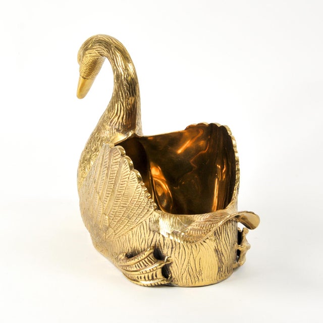 Vintage Hollywood Regency Large Brass Swan Planter Pot For Sale In Rochester - Image 6 of 15