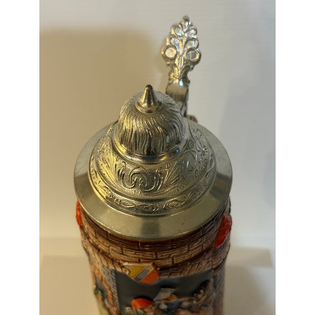 Vintage Gerz West Germany Medieval Relief Beer Stein With Pewter Lid – 9.5” For Sale - Image 10 of 12