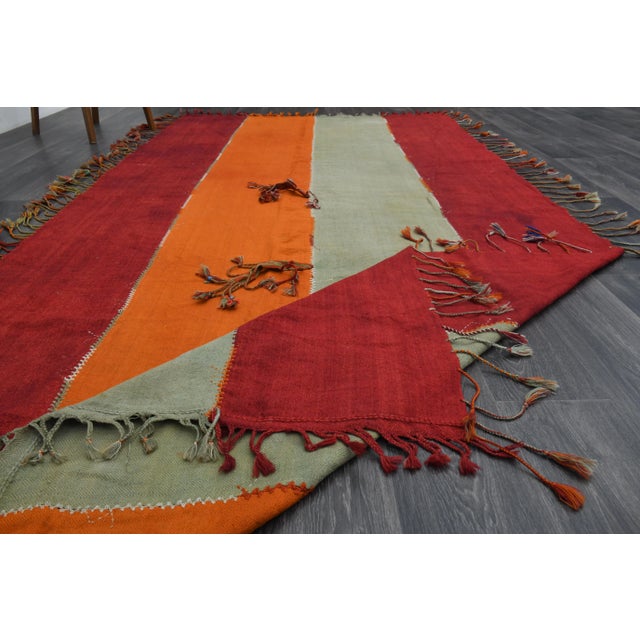 Textile Vintage Turkish Oushak Handmade Wool Cotton Red Runner Rug For Sale - Image 7 of 11