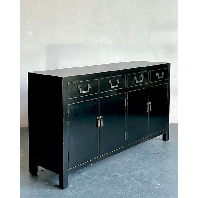 Vintage Asian Black Lacquered Credenza For Sale - Image 10 of 14