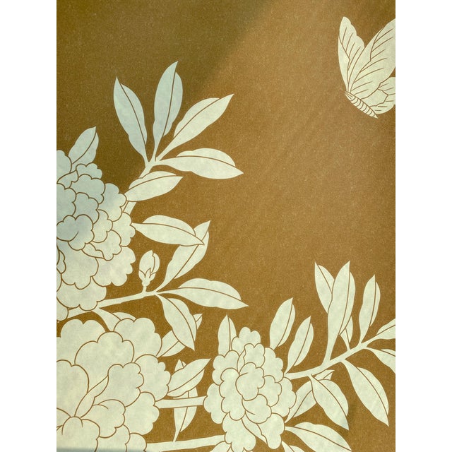 W36"* H96" *4ps, Caramel-Toned Neo-Chinese Floral & Bird Four-Panel Decorative Wallpaper, Chinoiserie Wallpaper For Sale - Image 6 of 12