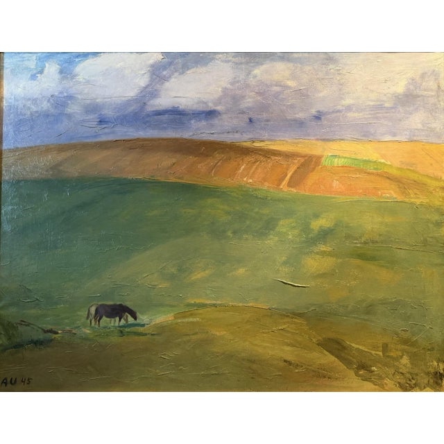 Axel Johannes Ulmer, Landscape with Horses, Oil Painting on Canvas, in Very Good conditions. Designed 1890 to 1919 This...