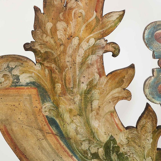 Painted Wooden Double Bed Headboard with Shell and Scrolls, 1950s For Sale - Image 10 of 11