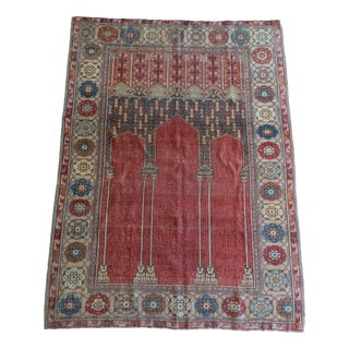 Turkish Ladik Prayer Rug with Three Niches on a Red Background, 1920s For Sale