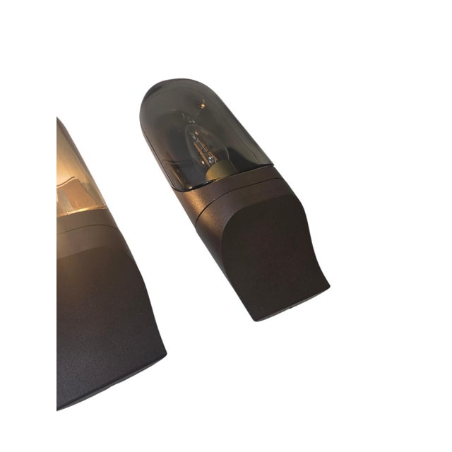 Vintage Space Age Wall Lamps in Smoked Glass, 1970s, Set of 2 For Sale - Image 3 of 15