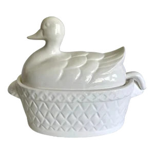 Vintage Ceramic Pottery Lidded Duck Tureen With Ladle