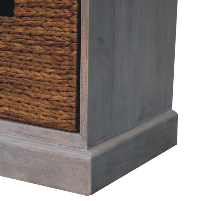 Distressed Wood Storage Cabinet With Woven Baskets For Sale - Image 4 of 8