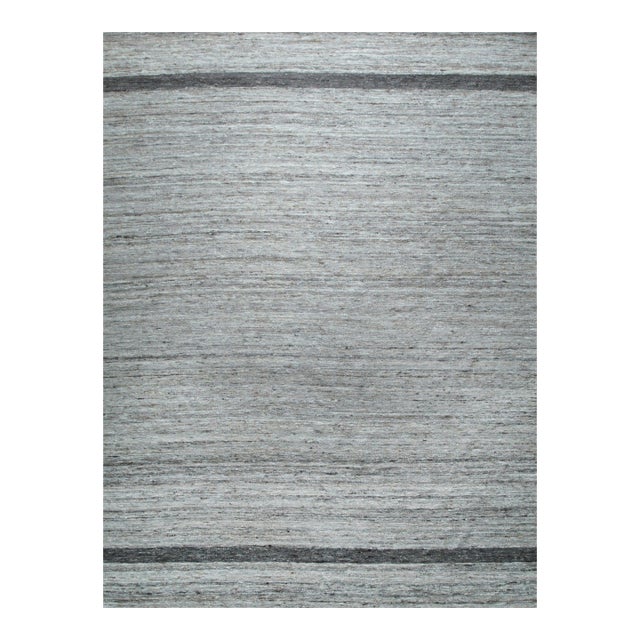 6x9 Lila Violet Light Gray Solid Open Field Flatweave Wool Carpet Rug For Sale