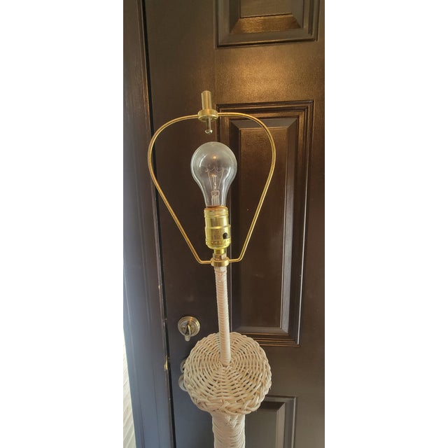 1970's Boho Chic White Wicker Floor Lamp For Sale - Image 15 of 18