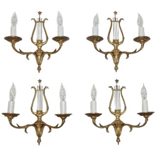 Set of Four French Directoire Style Brass Petitot Wall Sconces For Sale