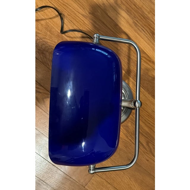 1990s 1990s Mid Century Modern Cobalt Blue Glass Shade Bankers Desk Lamp For Sale - Image 5 of 6