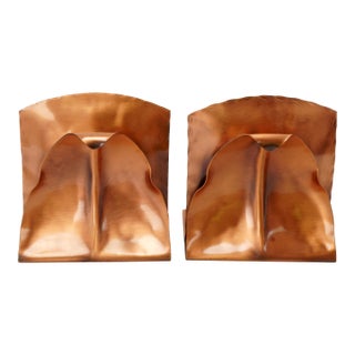 Pair of Vintage Solid Copper Leaf Bookends For Sale