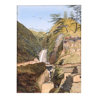 Waterfalls and Mountain Homes - Japanese Landscape 1878 For Sale