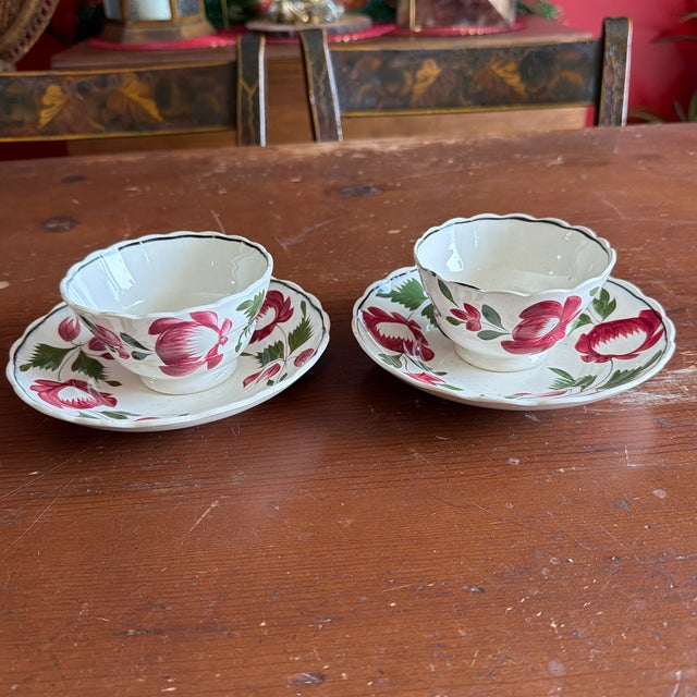 A Very Nice Pair of Antique Staffordshire Early Adam’s Rose Cup & Saucer, Circa 1830 For Sale - Image 12 of 12