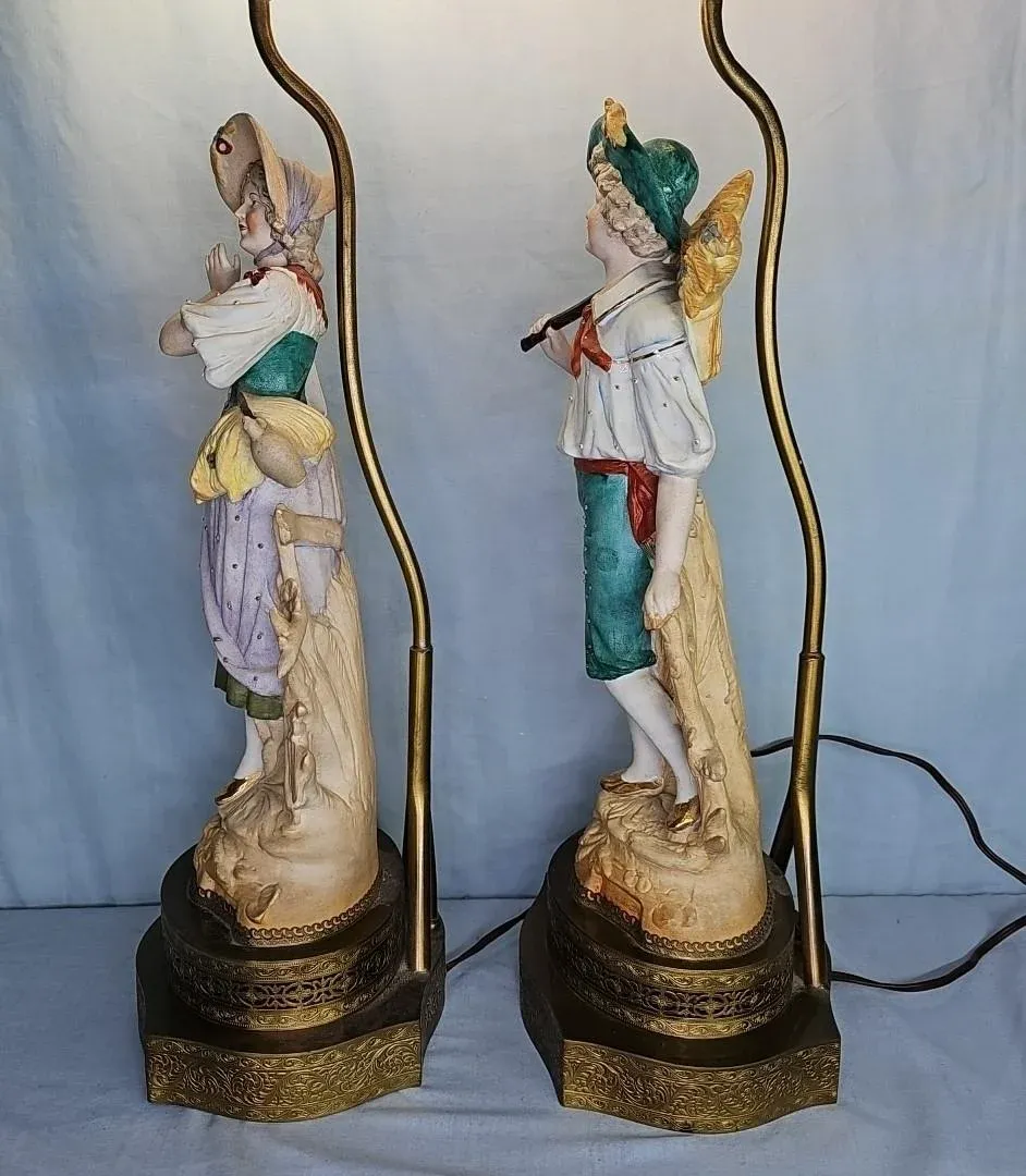 希少1点物【LGB・ Le Grand Bleu】アンティークオーナメントラック 1900s German Boy & Girl Bisque Figures Brass Base Victorian Table
