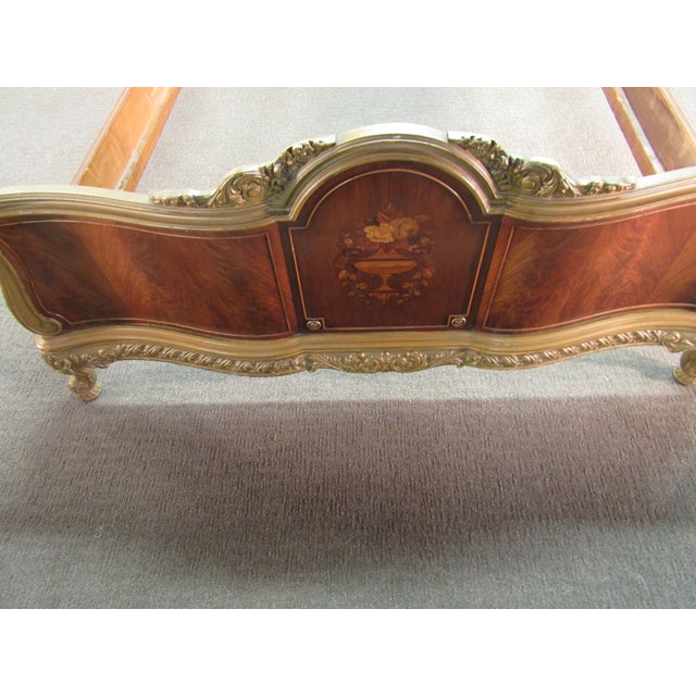 French 1930's French Style Walnut Full Size Carved Bed For Sale - Image 3 of 10