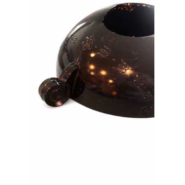 Striking vintage early–mid 20th century black molded glass compote featuring elegant classical scroll (volute) handles and...