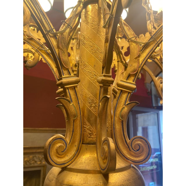 19th Century Italian Neo-Gothic Gilt Bronze and Enameld 12-Ligh Chandelier For Sale - Image 9 of 18