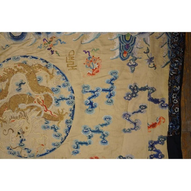 Antique Square Dragon Chinese Allover Floral Textile Art, Country of Origin: China, Circa Date: 1820s. This piece is a...