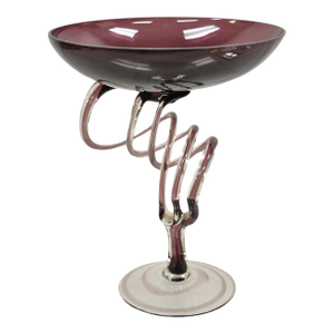 Vintage Hand Blown Italian Murano Style Purple Glass Swirl Compote Candy Dish