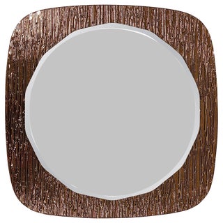 Bronze Gold Scalloped Textured Wall Mirror from Cristal Arte, Italy, 1960s For Sale