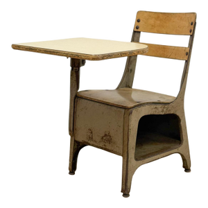 Antique Industrial Kids School Desk Adjustable Vintage Cast Iron Wood