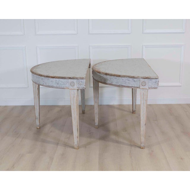 Gustavian (Swedish) Pair of Swedish 19th Century Gustavian Style Demi-Lune Tables For Sale - Image 3 of 9