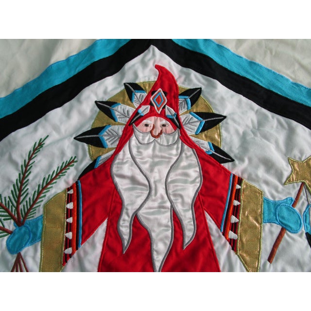 Vintage House of Hatten Southwest Style Santa Applique Tree Skirt 58" Cotton Poly Blend For Sale - Image 4 of 11