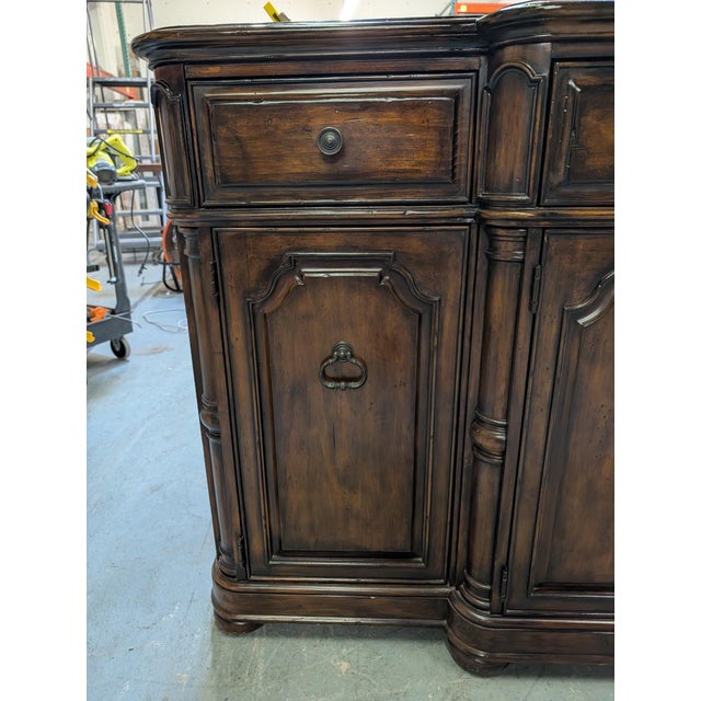 1990s Bernhardt Old World Dark Mahogany & Marble Top 4-Door Sideboard Buffet For Sale In Denver - Image 6 of 11