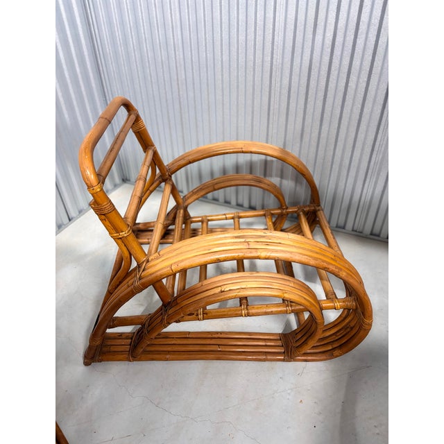 Paul Frankl Fully Refurbished, Double Tear-Drop Stacked Rattan Bamboo Sofa and Chair Living Room Set. Mid-Century, Rattan in the Manner of Paul Frankl. For Sale - Image 4 of 13