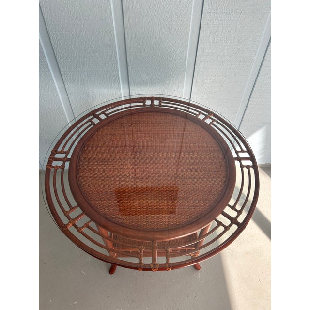 McGuire Late 20th Century McGuire Rattan Table With Glass Top-Two Tier Tea Table-Accent Occasional Table For Sale - Image 4 of 12