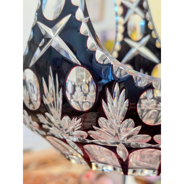 1980s Nachtmann Bleikristall (Germany), Ruby Cut-to-Clear Crystal Basket For Sale In Houston - Image 6 of 8
