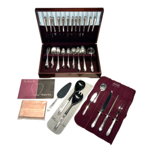 Mid 20th Century 114 Piece Nobility Plate Royal Rose Silverplate Flatware With Storage Chest