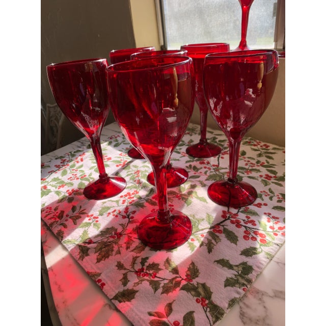 Vintage Ruby Red Handblown Glass Water Goblets Set of 6 For Sale - Image 12 of 12