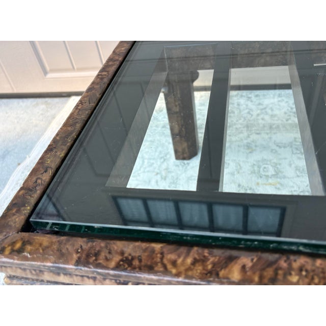 Vintage Burl Finish Chinoiserie Coffee Table With Glass For Sale - Image 11 of 12