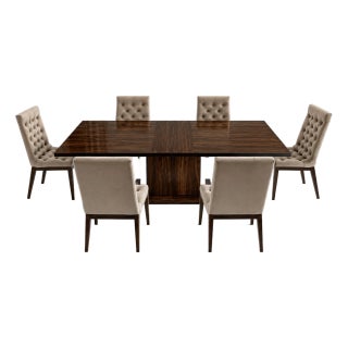 Italian Montevino 7-Piece Extendable Dining Set With 6 Upholstered Chairs For Sale