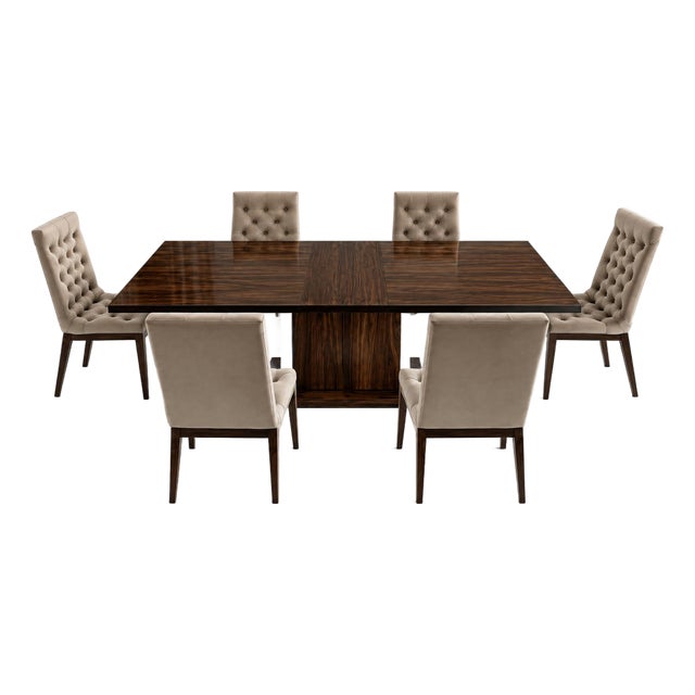Italian Montevino 7-Piece Extendable Dining Set With 6 Upholstered Chairs For Sale