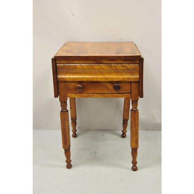 Antique Sheraton Chestnut Wood 2 Drawer Pembroke Drop Leaf Work Side End Table For Sale - Image 9 of 12