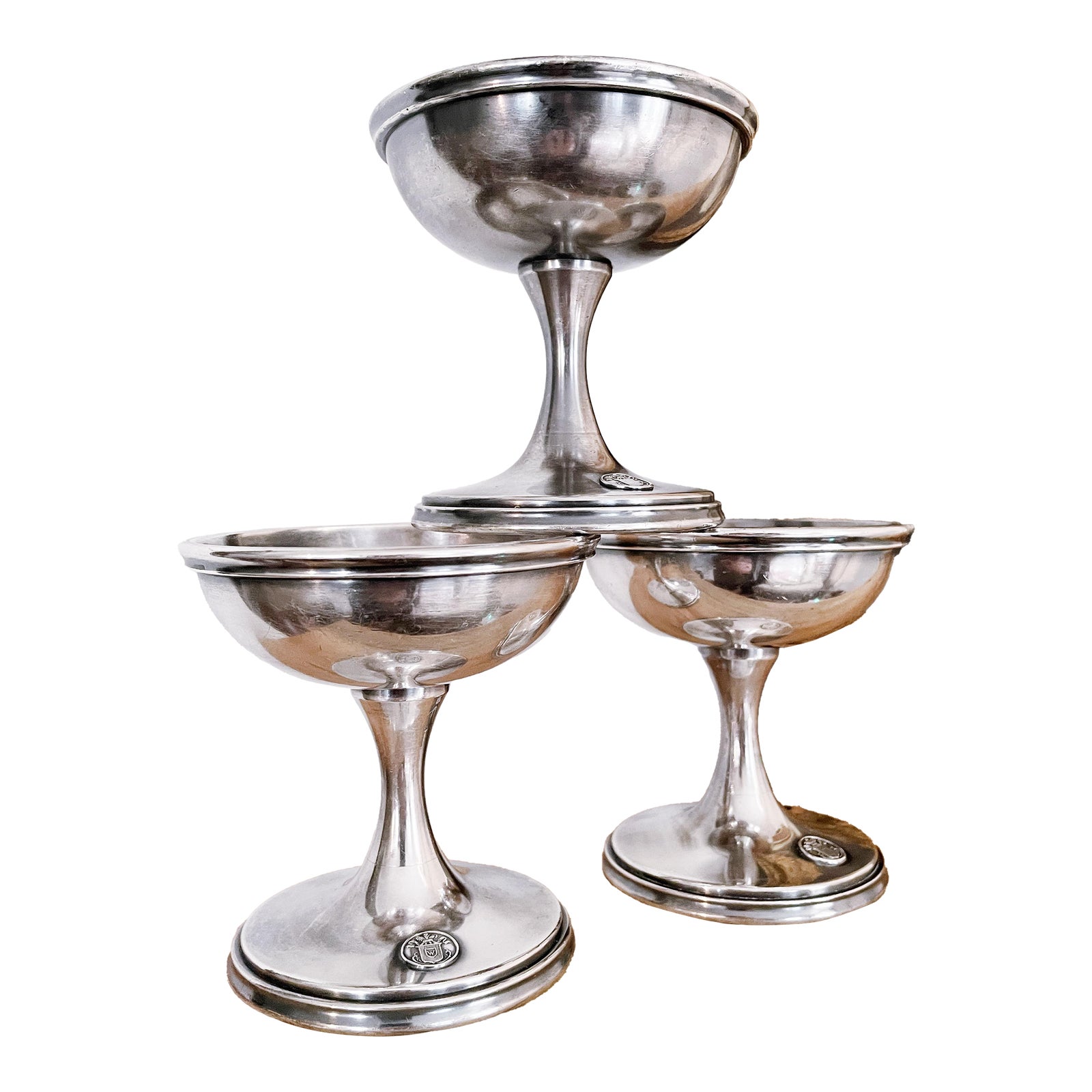1913 Silver Plated Coupes From the Worthy Hotel- Set of 3 | Chairish