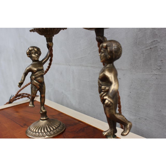 White Vintage Cherub Bedside Lamps in Brass For Sale - Image 8 of 10