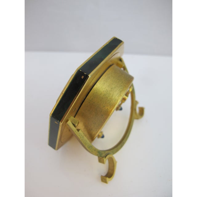 Cartier Paris Gold Plated Green Enamel Octagonal Travel Alarm Desk Clock For Sale - Image 13 of 14