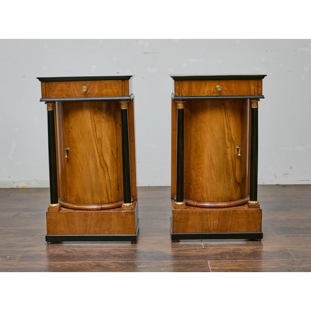 Mid 19th Century Pair of 19th Century Biedermeier Bedside Cabinets, Walnut and Ebonized Columns For Sale - Image 5 of 12