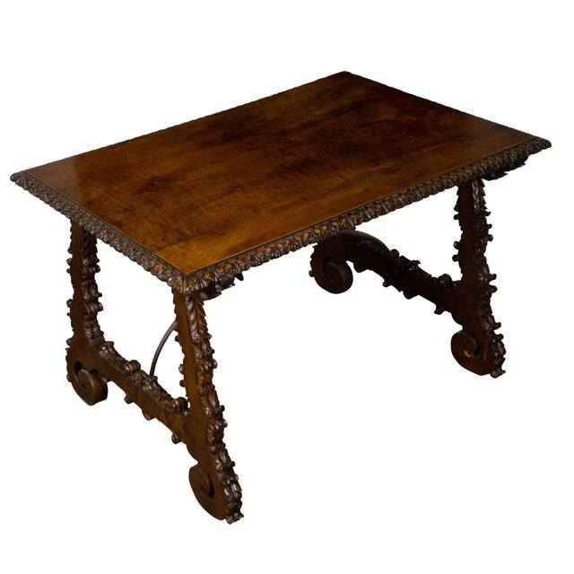 Italian 19th Century Walnut Baroque Style Fratino Table with Carved Lyre Legs For Sale - Image 10 of 12