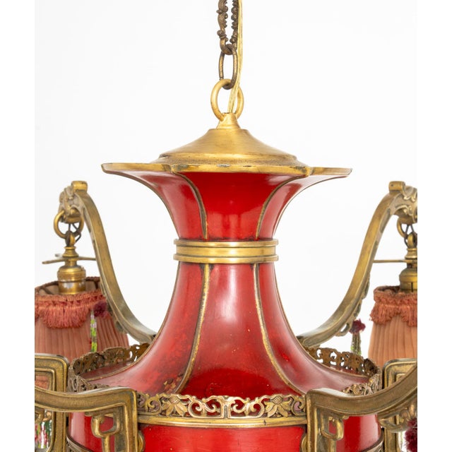 Art Deco Chinoiserie Style Six-Branch Chandelier For Sale - Image 9 of 9