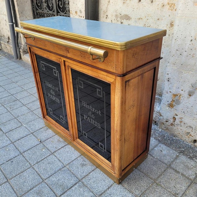 Bistrot De Paris Bar Cabinet in Cherry Wood, Zinc and Gilt Brass from Roche Bobois, France, 1980s For Sale - Image 12 of 18