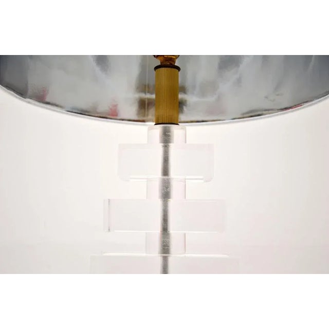 Vintage Acrylic and Brass Table Lamp, 1970 For Sale - Image 4 of 9