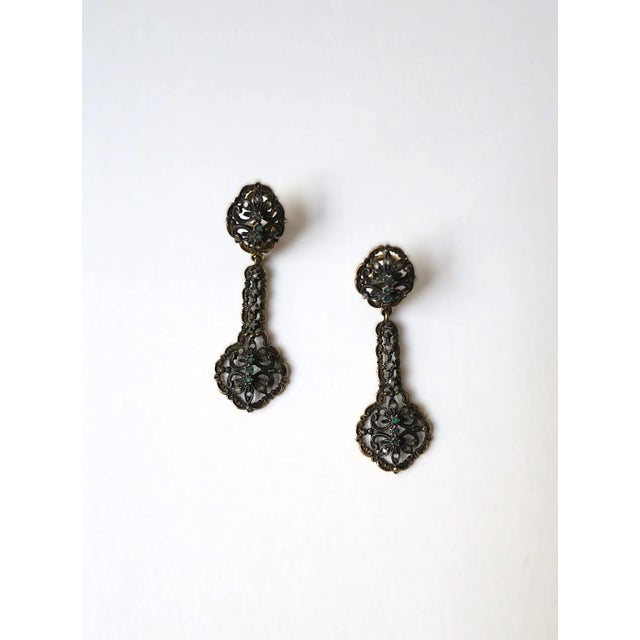 Mid 20th Century Gold Sterling Silver and Emerald Dangle Earrings, Pair For Sale - Image 5 of 10
