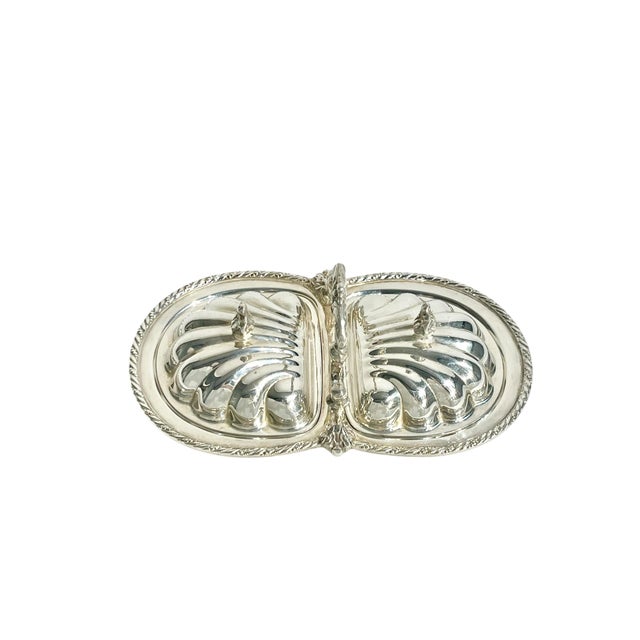 American Vintage Hollywood Regency Shell Form 2 Section Caviar Serving Dish For Sale - Image 3 of 15