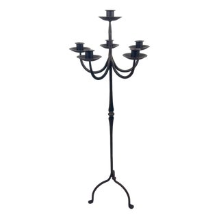 Hand Forged Iron Floor Candelabra 44.5″ (113cm) Antique Copper Patina 6-Arm Grand Cluster Candle Holder Decor For Sale