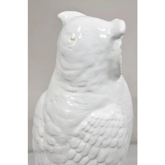 Ceramic Mid 20th Century Vintage Italian Hollywood Regency Terracotta Glazed White Owl Figure Sculpture For Sale - Image 7 of 12